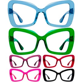 GUD Huge Butterfly Reading Glasses With Screwless Spring Hinge Metalless 6 Pack Oversized Readers for women +2.5