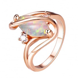 Koguxuix Fashion Jewelry 18K Rose Gold Rainbow CZ Marquise Ring for Women Cocktail Promise Eternity Band Party Birthday Gifts Size 6-10 for Women, Gold,Rose