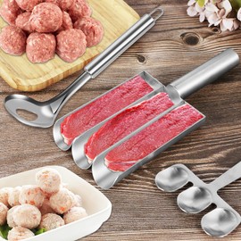 Kitchen Triple Meatball Maker Meatball Scoop Maker with Cutting Spade and Leaky Spoon Stainless Steel New Meat Baller Spoon 3 Meatballs at 1 Time Meat Baller Maker Mold for Manual Meatball Lovers