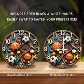Sports Themed Wall Clock Unique Design Gear Decor Home Office 10-Inch Wooden Wall Clock, Silent Movement, Battery Operated (AA Batteries Not Included), Artistic Home Decor, Perfect for Home Accents