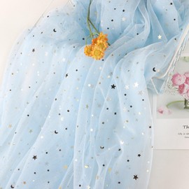 HAVII 59" x 8 Yards Light Blue Glitter Tulle Rolls Star Moon Sequin Tulle Fabric Bolt for Photography Props Background Tutu Table Skirts DIY Sewing Crafts Wedding Party Decor