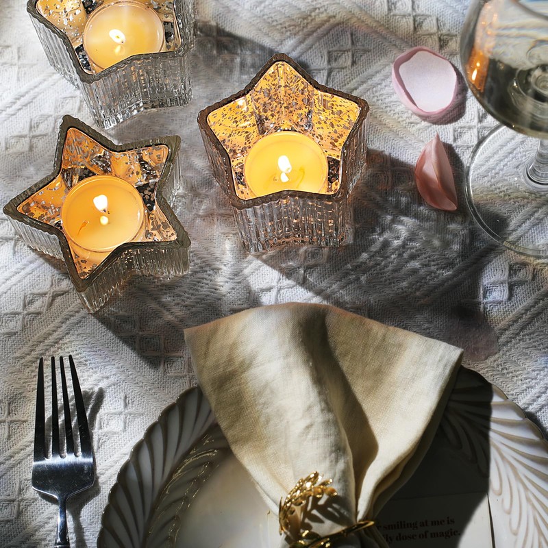 Letine 10pcs Silver Ribbed Star Candle Cups - Assorted Height