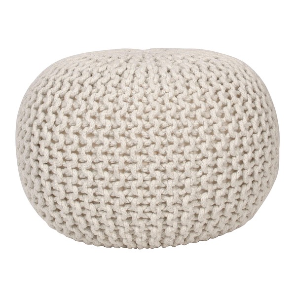Decor Therapy Lola Round Knit Lurex Yarn and Cotton Pouf, Off-White 20x20x14