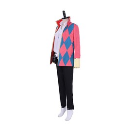 Men's Anime Moving Castle Cosplay Costume Pendragon Jacket Suit Outfit (Pink, M)