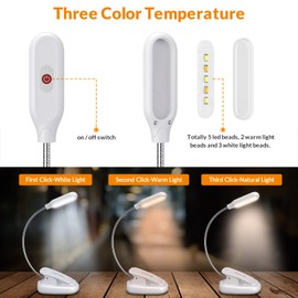LEPOWER Clip on Book Light/Reading Light/Clip Light with 5 LED Eye Care, 3 Color Changeable, Portable Reading Lamp, Battery Operated, Bed Light for Kids, Bookworms, Students(White)