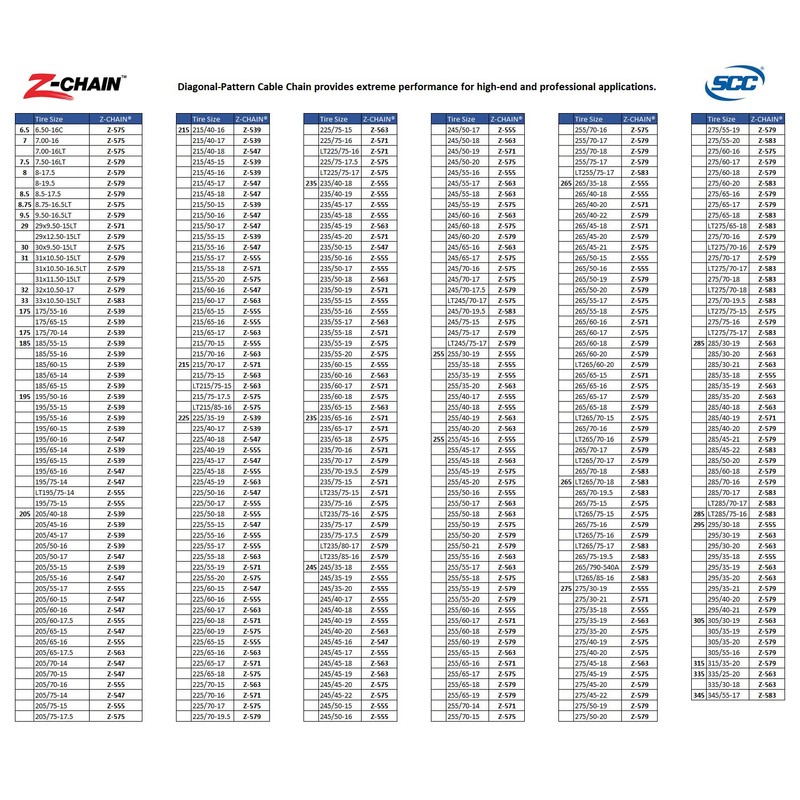 SCC Z-547 Z-Chain Extreme Performance Cable Tire Traction Chain, Silver,