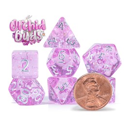 Gate Keeper Games & Dice: Mighty Tiny Dice: Orchid Buds - 7 pc - RPG Dice Set, Holographic Glitter, 12mm Resin Dice, Holographic Style Layered Dice