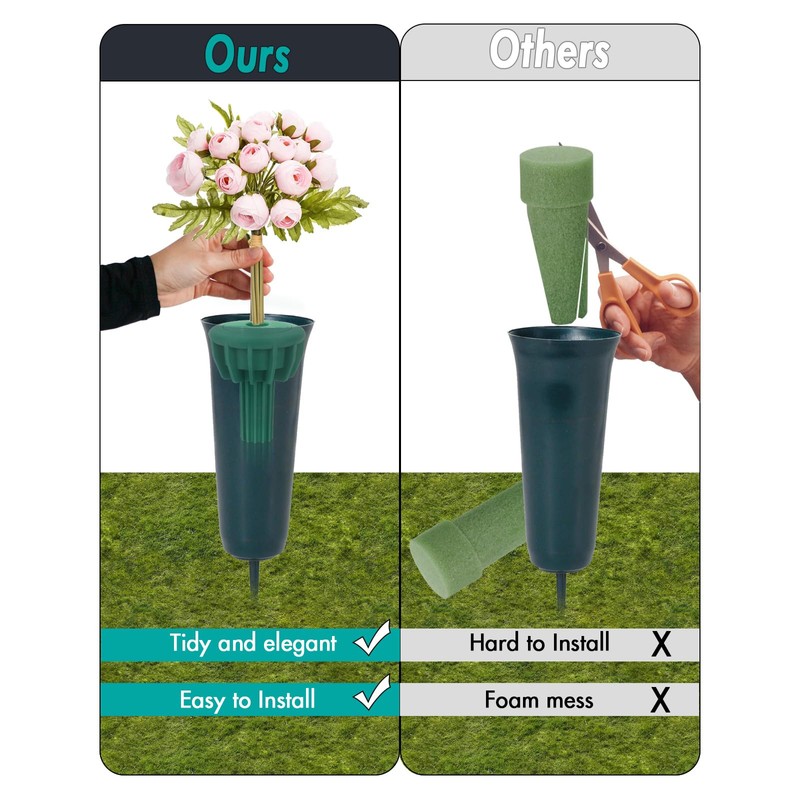 Cemetery Vase Rubber Inserts, Silicone Secure Flowers Holder for Headstone