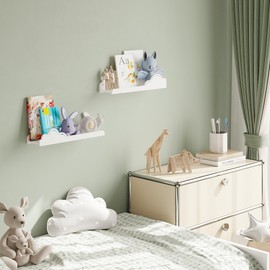 WOPITMER 16 Inch Cloud Shelves - Sun & Moon Shelf Set of 2, Wavy Floating Shelf with Lip, Cute Shelves Cloud Decor, Cloud Shelves for Nursery Decor, Cloud Shelf for Kid’s Room&Aesthetic Room,White