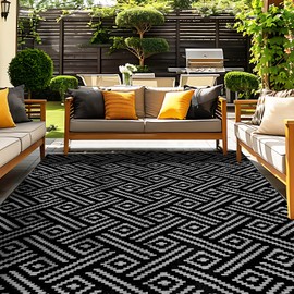 OPPODREAM Outdoor Rug 4x6 Ft, Waterproof Outdoor Plastic Straw Rug for Patio, Reversible Out Door Carpet for Camping, Deck, Rv, 4 x 6 Area Carpet for Balcony, Porch, Backyard, Black and Grey