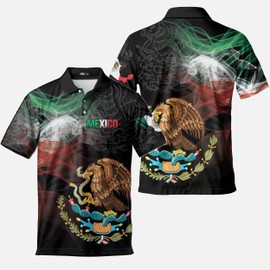 ACEPrints Mexican Flag Polo Shirts for Men Casual Mexican Mexico Soccer Mens Polo Shirts Short Sleeve Button Up Golf Shirts for Men