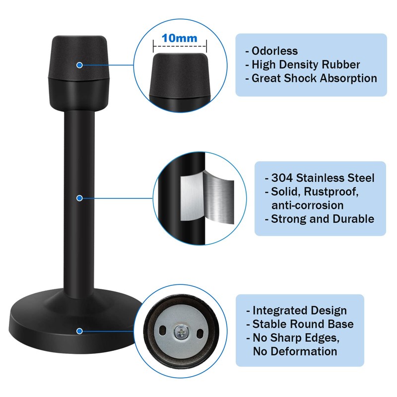 Door Stopper 6 Inch Long Door Stop Black Wall Mount