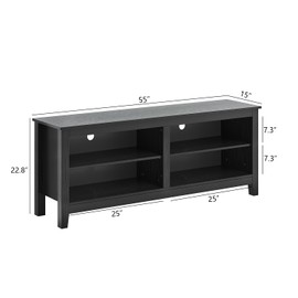Gyger TV Stand for 65 inch TV with Storage,Modern TV Entertainment Center for Bedroom,TV Media Console Table with 4 Open Storage Shelve,55 inch Wood TV Cabinet Black