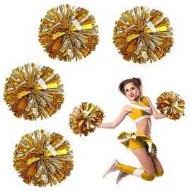 DSLSQD 4 Pack Cheerleading Pom Poms, 8.7 Inch Cheer Pom Poms with Baton Handle Cheerleader Pompoms for Teen Girls School Sports Games Dance Party Cheering (Gold and Silver)