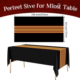 Oudain 6 Pcs Striped Tablecloth 108 x 54 Inch Disposable Plastic Table Cloth Waterproof Tablecloth Rectangle Table Cover for Birthday Wedding Bridal Party Supplies (Red Yellow Black)