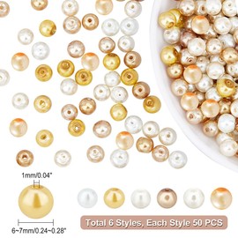 PH PandaHall 300Pcs 6 Style Glass Pearls Wedding Whites 6mm Baking Painted Pearlized Glass Pearl Round Bead Strands for Wedding, Party, Home Decoration, DIY Jewelry Making