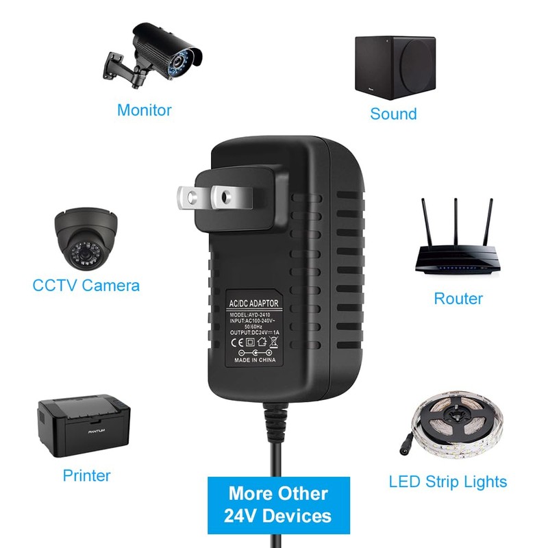 24V Power Supply, 1A 24W LED Lights Power Adapter, 100-240V
