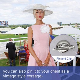 DRESHOW Fascinator Hats for Women Pillbox Hat with Veil and Forked Clip Cocktail Tea Party Headpiece, 1 x fascinator hat: white