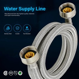 FlexCraft 25712PR-2 Stainless Steel Washing Machine Hose Connector Burst Proof, Hot and Cold Water Supply, Washing Machine Supply Line, 12 FT (2 Pack)