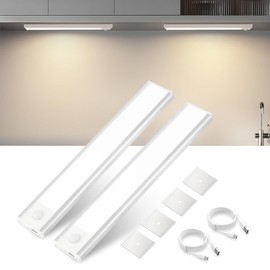 Homefire Unterbauleuchte Küche LED Schrankbeleuchtung - 20CM 2 Stück Unterschrank Beleuchtung mit Bewegungssensor USB Wiederaufladbar Schranklicht Dimmbar 3 Farbtemperatur für Küchenschrank Treppe