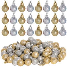 80 Pieces Mini Christmas Tree Ornaments Gold and Silver Christmas Ornaments Glitter Mini Christmas Tree Balls Xmas Miniature Balls 1 Inch Mini Decorative Balls for Christmas Tree Party Decorations