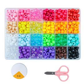 600PCS Pony Bea-ds,Plastics Bea-ds Acrylic Beads Mix 24 Color Large Hole Hair Beads(Hole:0.35mm) Spacer Bead for Jewellery Making Bracelet Necklace Decoration DIY Accessories Friendship Craft
