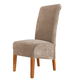CMAKER Velvet Dining Chair Covers, Stretch Large Chair Slipcover, Spandex High Back Chairs Cover Elastic Washable Removable XL Chair Protector,Set of 2,Camel