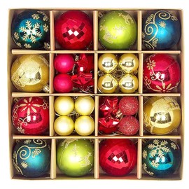 Set of 44 Christmas Baubles Plastic Red Green Christmas Tree Baubles Decoration Christmas Tree Decoration Weatherproof Christmas Baubles Christmas Decoration Indoor Outdoor