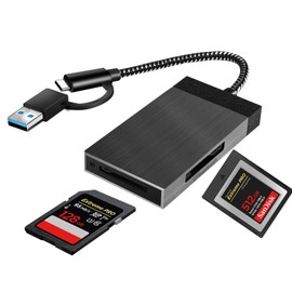 CFexpress Type B Card Reader with USB 3.2 Gen2 10Gbps ，USB-C&USB-A 2-in-1 Portable SD/Type B CFexpress Card Adapter， Compatible with Windows/Mac/Android/Linux