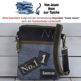 Sunsa Women's Small Shoulder Bag Sustainable Bag Made of Recycled Jeans & Leather Crossover Bag in Vintage Retro Style Shoulder Bag for Women or Girls, Blue Brown, Retro