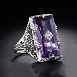 LRGKMCWTOB 925 sterling silver large amethyst ring square cut gemstone ring wedding ring female jewelry size 6-10 (US code 8)