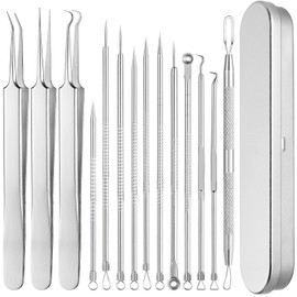 14 PCS Blackhead Remover Set, Pimple Popping Kit, Professional Blackhead Remover, Spot Popping Kit with Tweezers and Case, Stainless Steel Comedone Extractor Kit for Nose Face Care