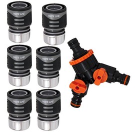 6 x hose coupling, grey, 1 x Y distributor with tap