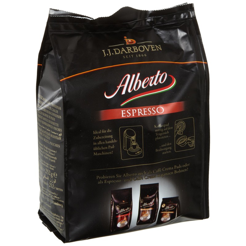 Darboven Coffee Alberto Espresso Pads, Pack of 36, 2 x
