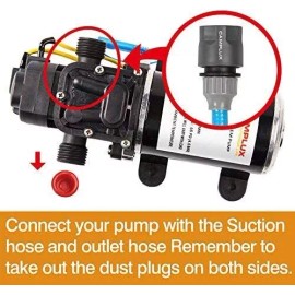 CAMPLUX 12V DC Water Pump 1.6/3.3GPM Diaphragm Self-Priming for Kitchen Bathroom - 1.6 GPM Pump & Garden Hoses