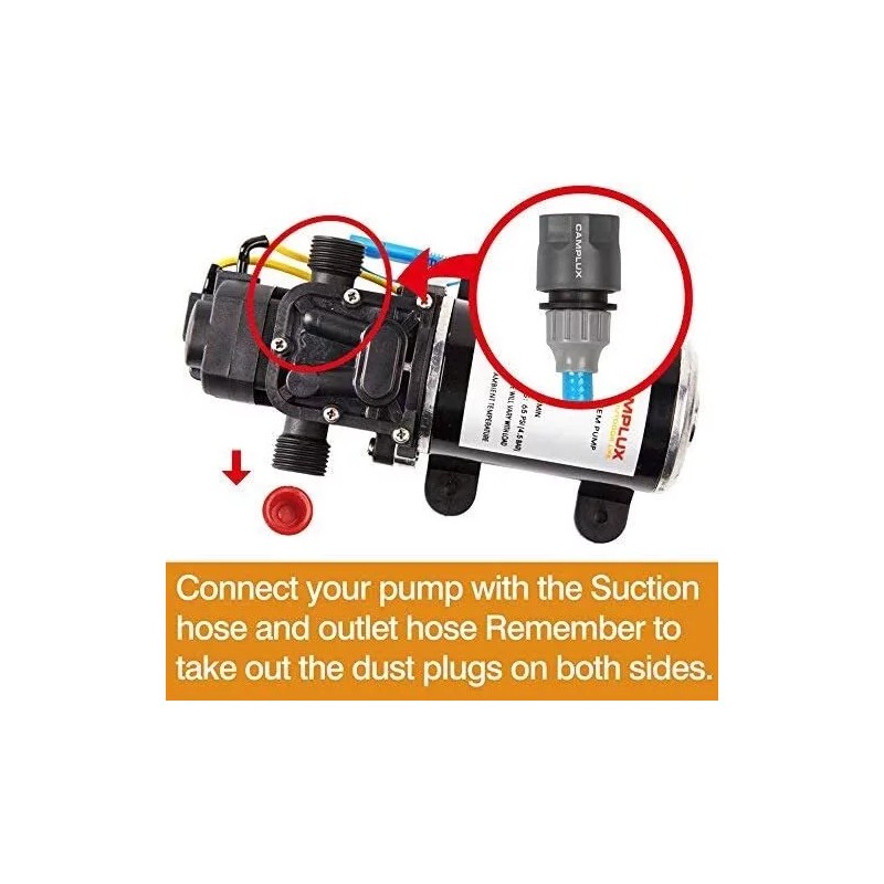 CAMPLUX 12V DC Water Pump 1.6/3.3GPM Diaphragm Self-Priming for Kitchen