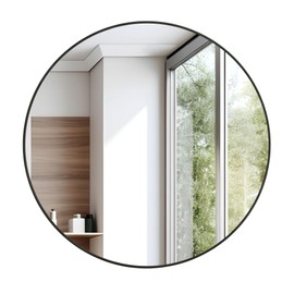 WFEVL Black Round Mirror,Bathroom 24 Inch Vanity Wall Mirror,Modern Circle Mirror for Wall,Wood Mirror for Bedroom Living Room Entryway