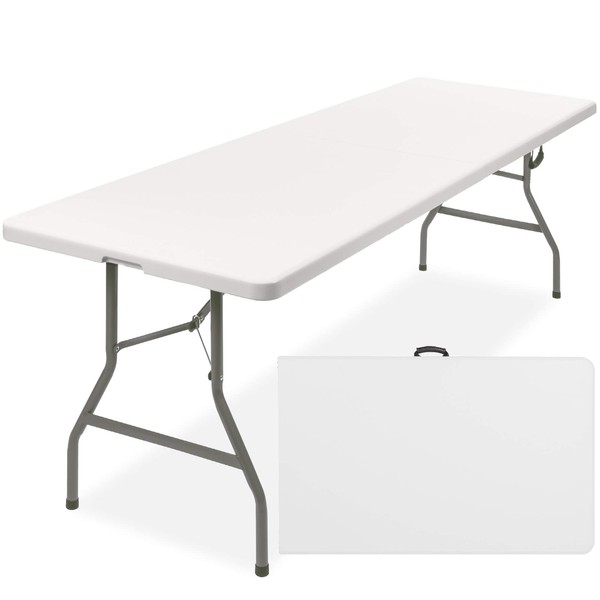Best Choice Products 8ft Indoor Outdoor Heavy Duty Portable Folding Plastic Dining Table w/Handle, Lock for Picnic, Party, Camping - White