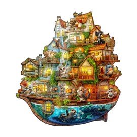 AEEKDOOK Wooden Puzzles for Adults - 100 Pieces Animal Ark Wooden Puzzle - Unique Shapes Wooden Jigsaw Puzzles for Adults - Eco-Friendly Home Office Decor (S-8.5 * 7.8in)