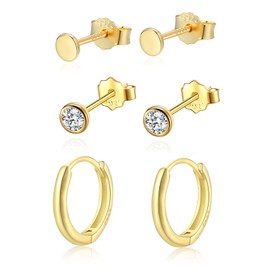 Candyfancy Earrings Set for Multiple Ear Holes 925 Silver Set of 3 Earrings for Women Men Girls 10 mm Hoop Earrings 3 mm Small Stud Earrings, Cubic Zirconia