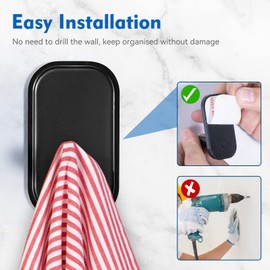 INNÔPLUS 6 Pieces Adhesive Hooks,Hat Hooks, Self Adhesive Wall Hooks,Towel Hooks, Coat Hooks Hat Rack Robe Hook, Scarf, Utility Hooks for Kitchen Bathroom Office and More (Black)