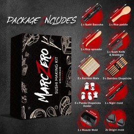 MarcZero Sushi Making Kit, 22 in 1 Bazooka Roller With Bamboo Mat, Knife, Chopsticks, ...