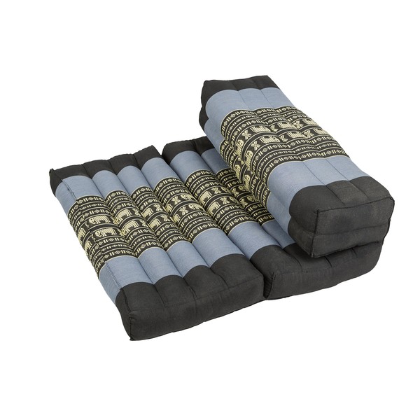GABUR Kapok Dreams ™ Foldable Meditation Cushion, 100% Kapok Zafu/Zabuton, Thai Design Blue Elephants