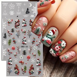 5 Sheets Christmas Nail Art Stickers 3D Snowflake Elk Santa Claus Nail Decals Self Adhesive Holly Leaf Bell Reindeer Nail Design Winter Xmas Nail Stickers for Women Girls Acrylic Nail Decorations