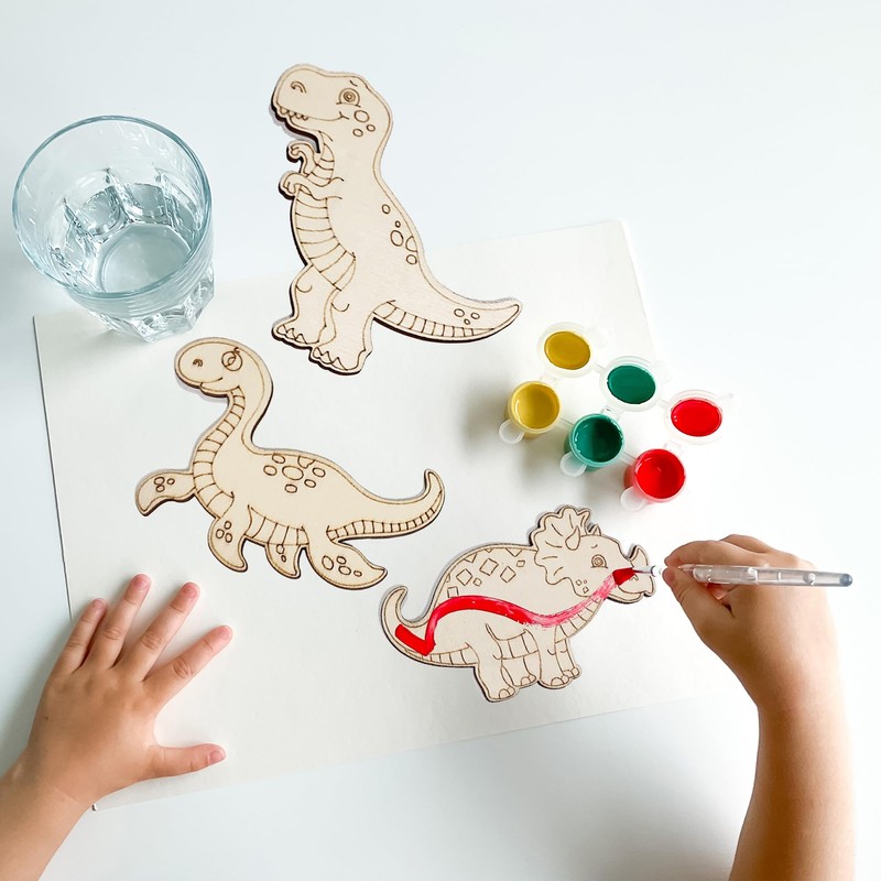 40 Pcs Dinosaur Wooden Paint Crafts, Unius Unfinished Wood Cutouts