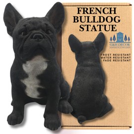 G&H Decor Realistic French Bulldog Statue - Hand Painted 30cm Dog Figurine - Intricate Detail Ornament for Outdoor or Indoor Use - Frost and Fade Resistant Gift (Black)