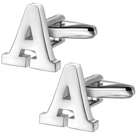 A-Z Cufflink for Men, Classic Initial Letter Cuff Links in Silver Color for Wedding Business Party - A