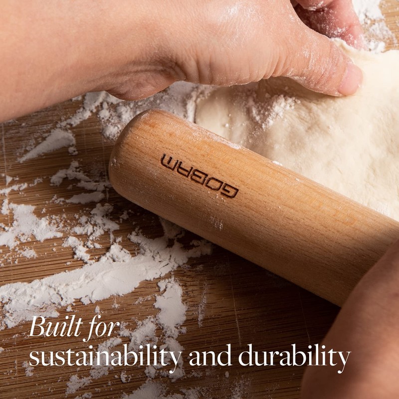 GOBAM Wood Rolling Pin, Medium - Dough Roller for Pasta,