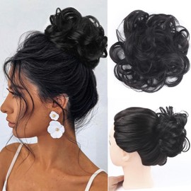 RESACA Messy Bun Hair Piece-Human Hair Messy Rose Hair Buns Hairpiece for Women Real Updo Extension Ponytail (Natural Black 2 Count)