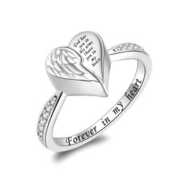 Angel Wing Heart Cremation Ring for Women - 925 Sterling Silver Holds Loved Ones Ashes Rings for Pet Human Ash, 8, Sterling Silver, Cubic Zirconia